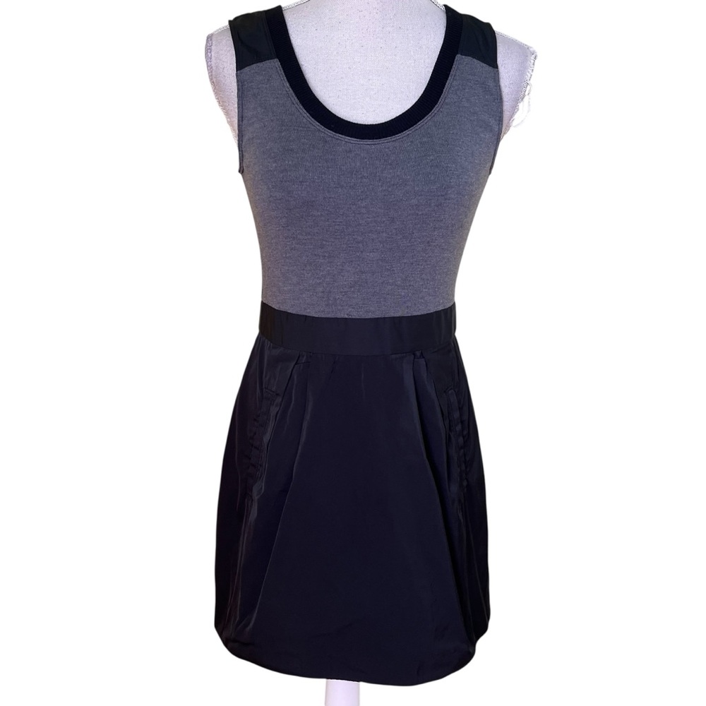 Theory Gray and Black Sleeveless Aline Mixed Fabric Mini Dress 4 - Picture 2 of 16